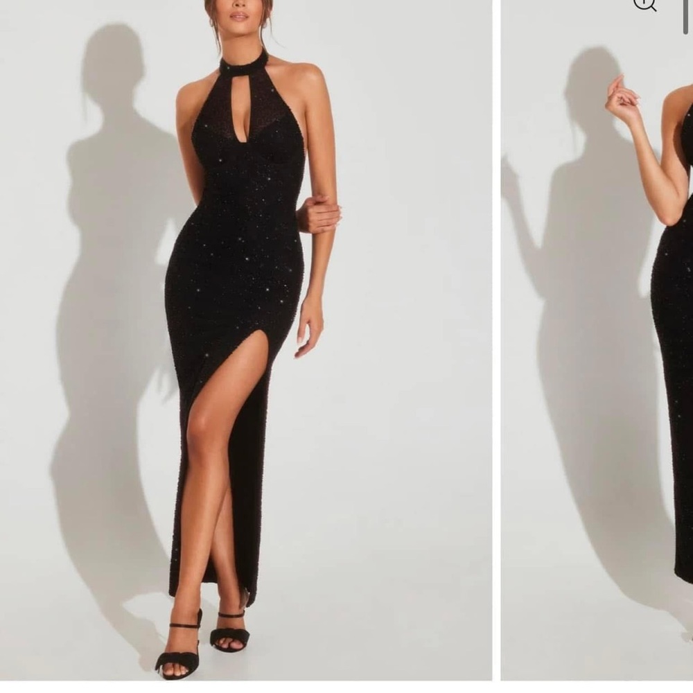 Oh Polly Black Glitter High Low Dress